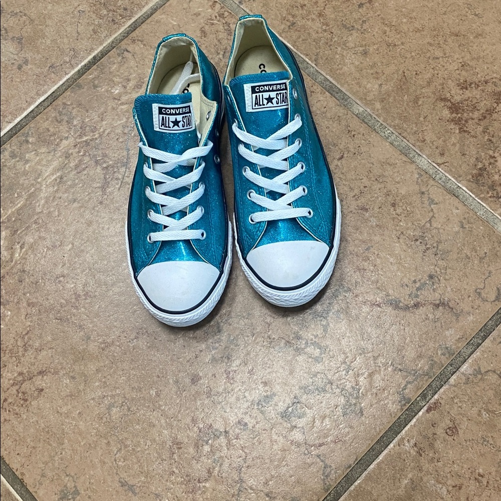 Converse Chuck Taylor All Star Low Glitter Teal Sparkly Women’s/Girls Sz 5 - Picture 2 of 8